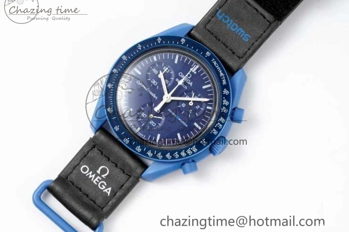 0211 ZipUp Speedmaster Misson To Neptune 1:1 Best Edition Blue Dial On Nylon Strap Quartz 7854